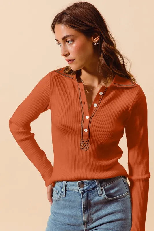 Rust So Me Stretchy Everyday Rib Knit Top