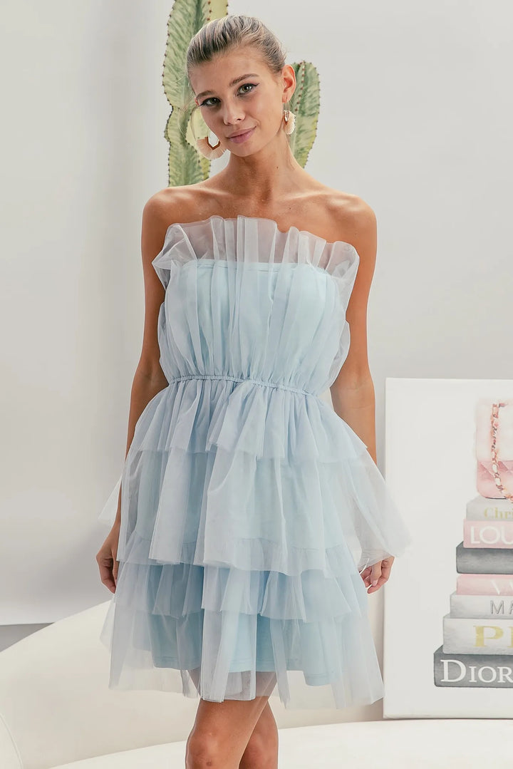 Sky Blue Bibi Sleeveless Layered Organza Dress