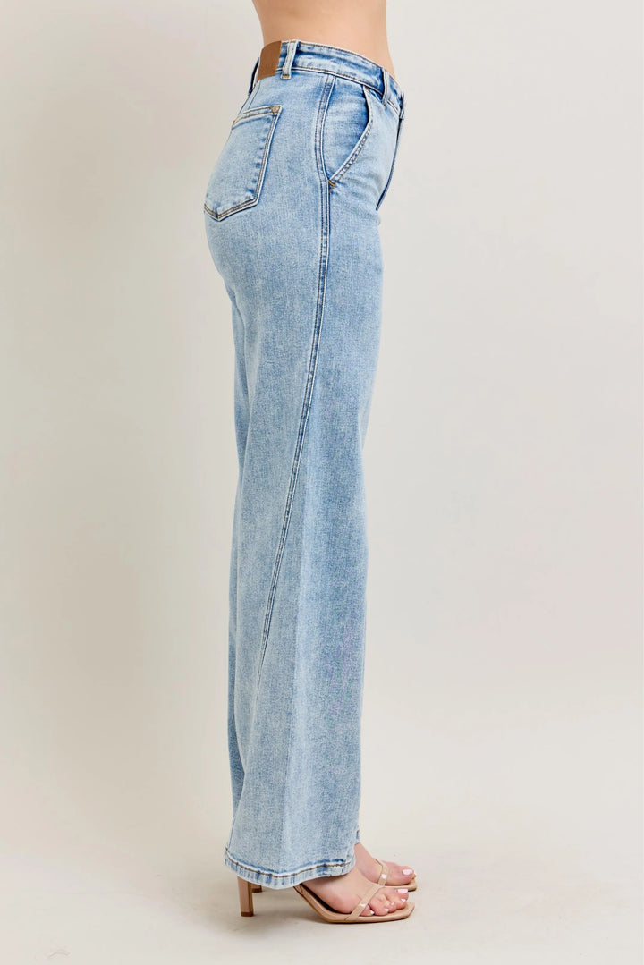 Lt Judy Blue Full Size High Waist Wide Leg Jeans With Skewed Inseam Plus Size