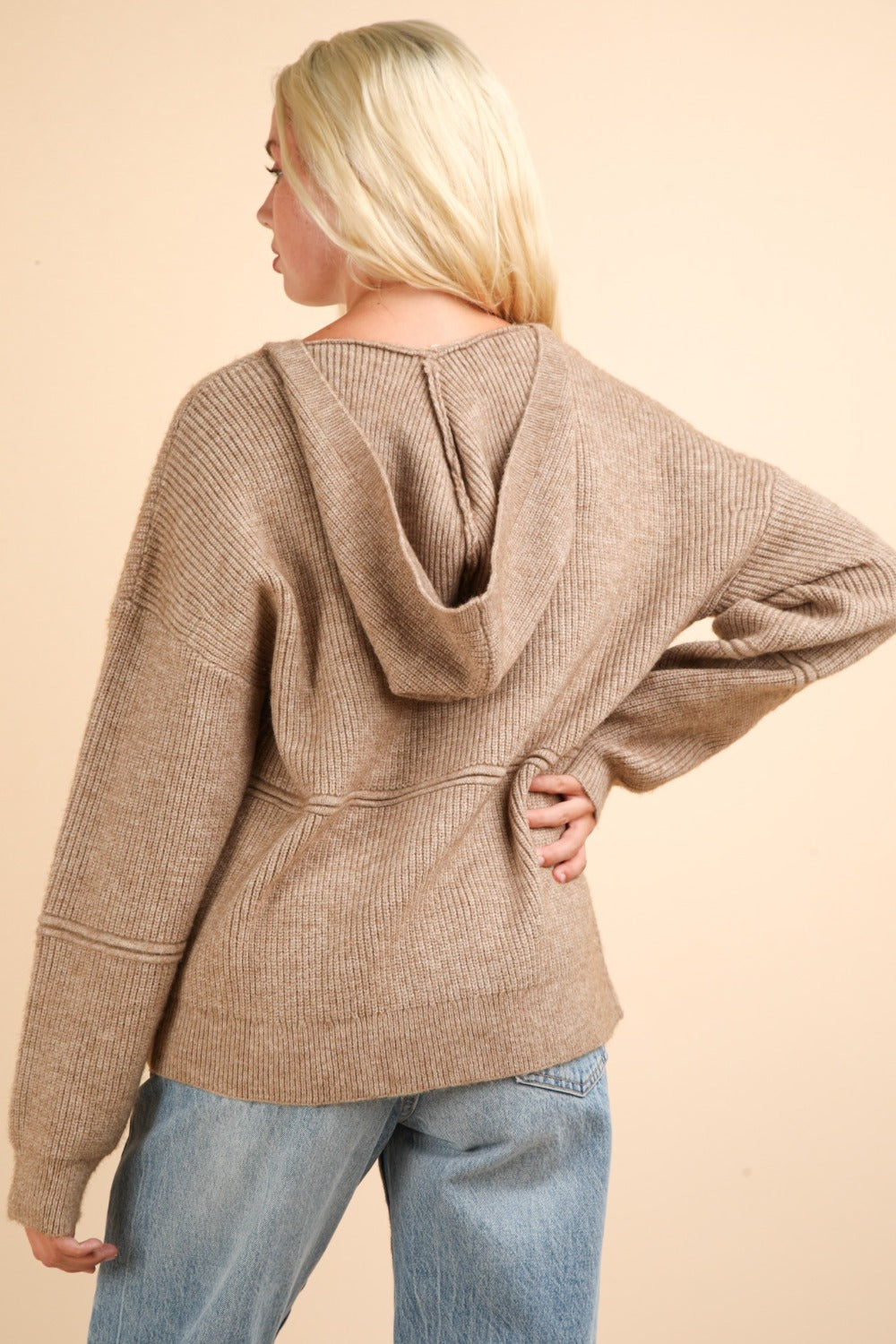 Mocha Very J Seam Detail Drop Shoulder Hooded Sweater 2