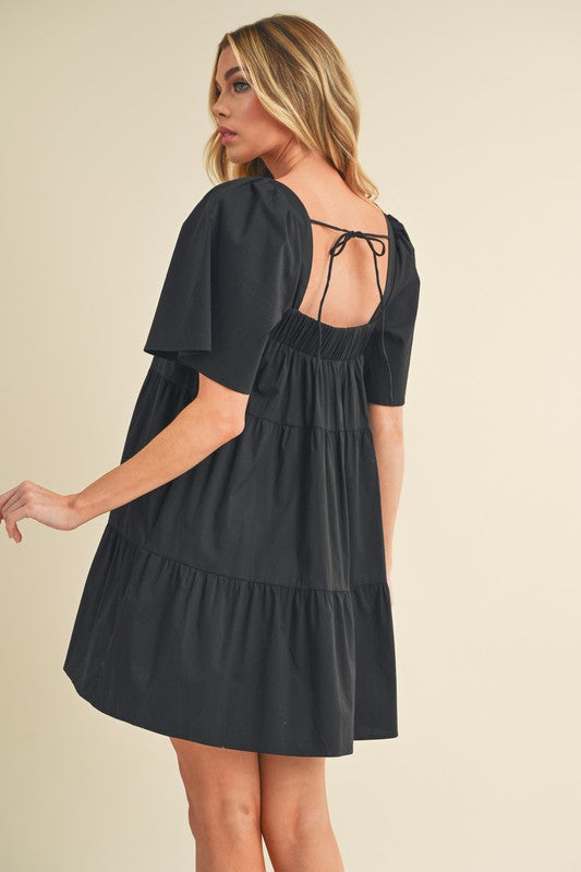 Aemi Co Square Neck Half Sleeve Tiered Dress