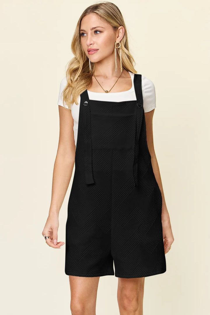 Black Double Take Full Size Texture Sleeveless Romper 1