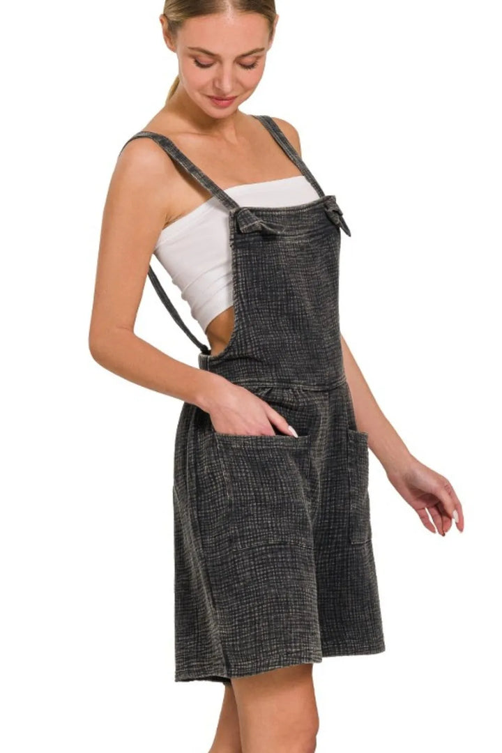 Ash Black Zenana Woven Double Gauze Acid Washed Romper 2