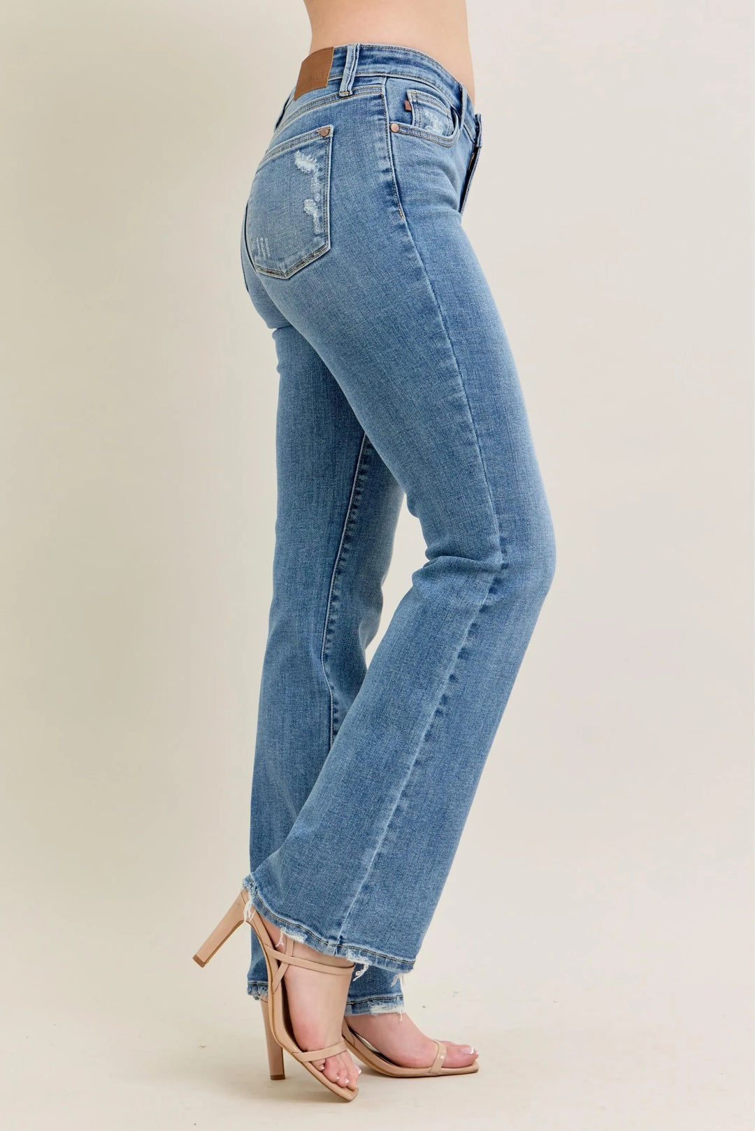 Md Judy Blue Full Size Mid Rise Wash Destroy Hem Bootcut Jeans Plus Size