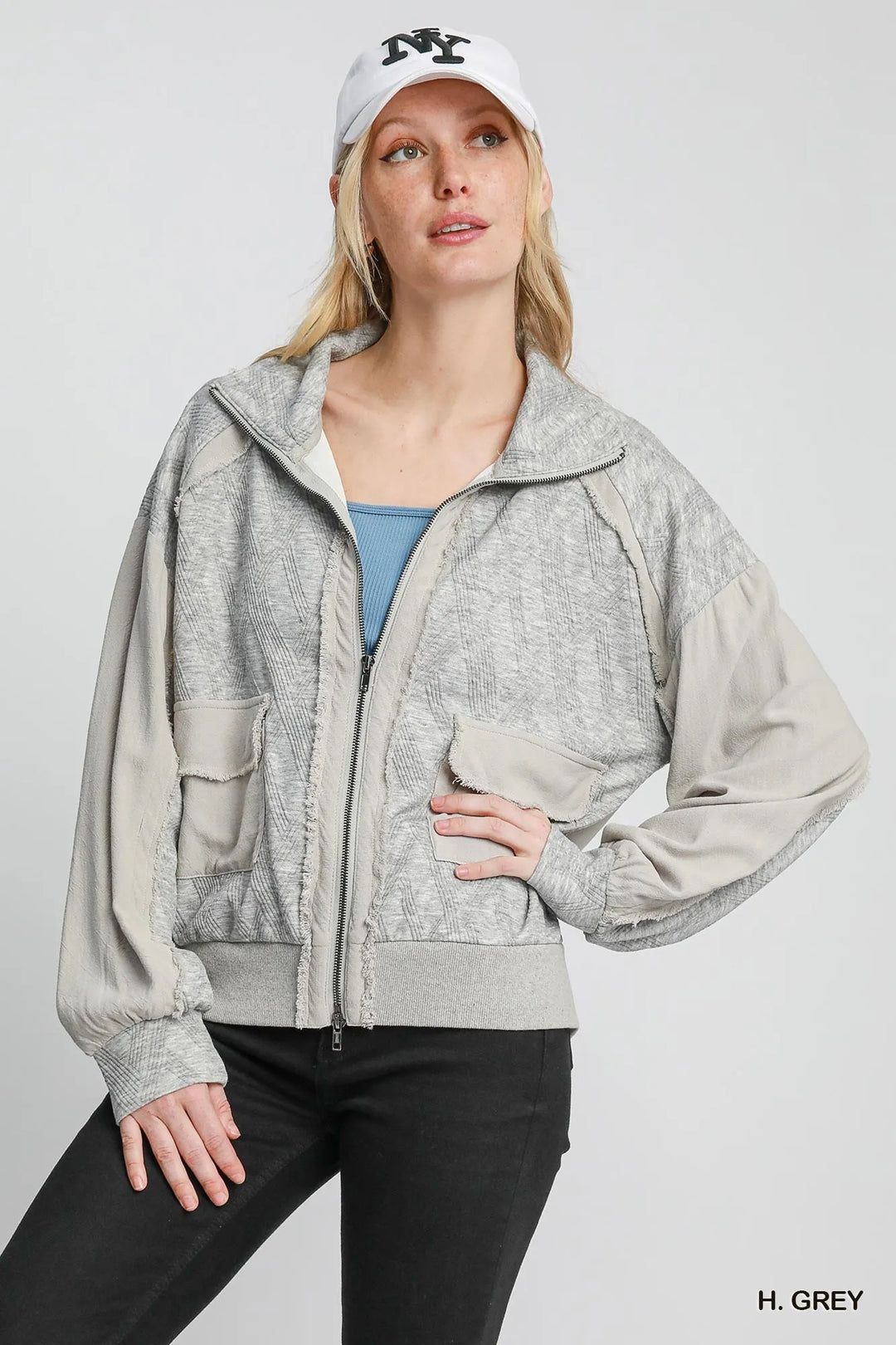H. Grey Umgee Two Way Jacquard Zip Up Jacket 1