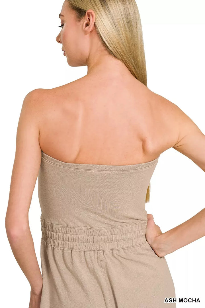 Ash Mocha Zenana Tube Top Jumpsuit With Drawstring Waist 4