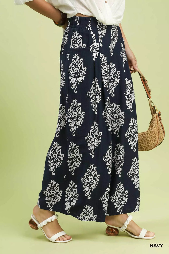 Umgee Abstract Print Wide Leg Pants