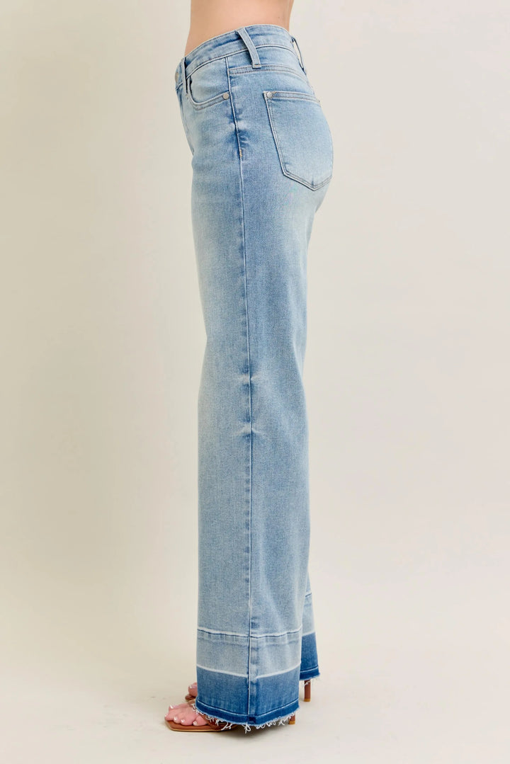 Lt Judy Blue Full Size Mr Release Hem Wide Leg Jeans Plus Size