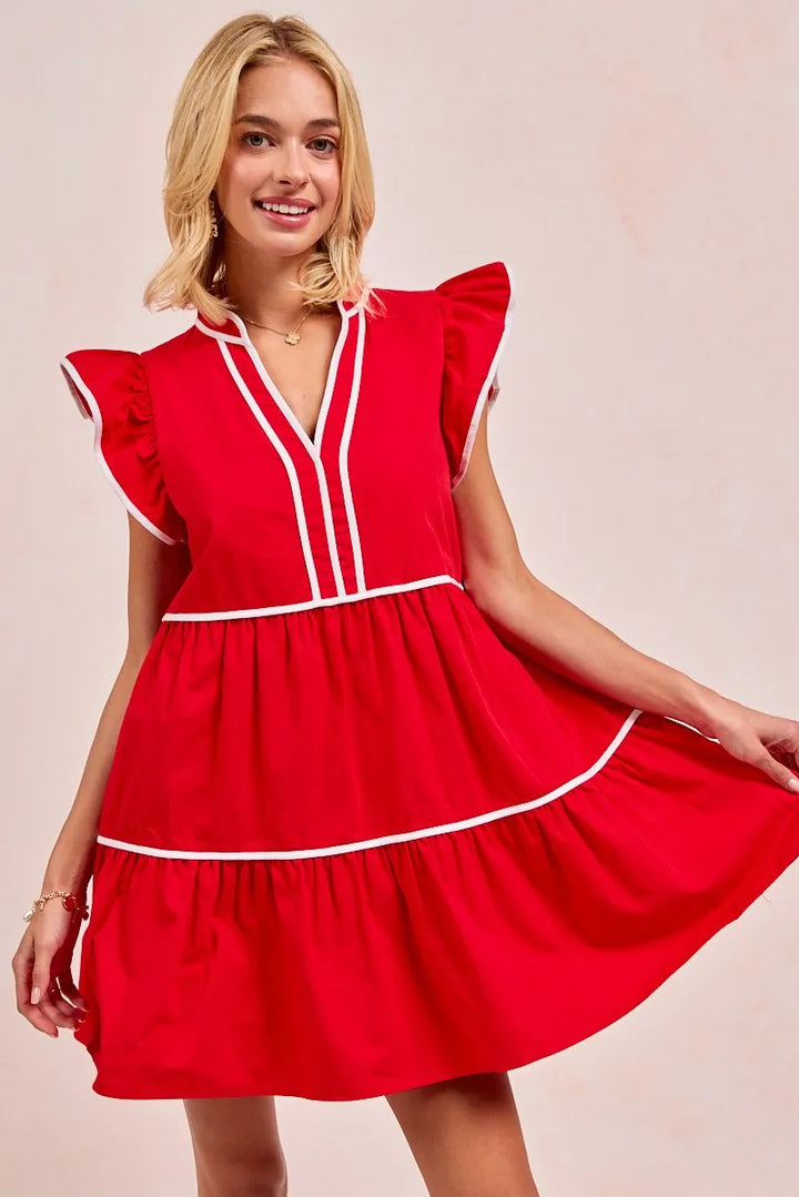 Bibi Gameday Theme Contrast Binding Ruffled Dress 1