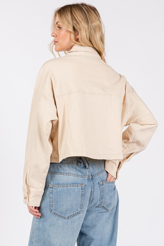 Bytos Button Down Cropped Denim Jacket With Patch Pockets 2