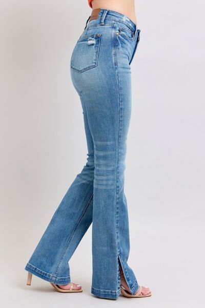 Medium Judy Blue Hw Tummy Control Vintage Wash Side Slit Slim Boot Jeans