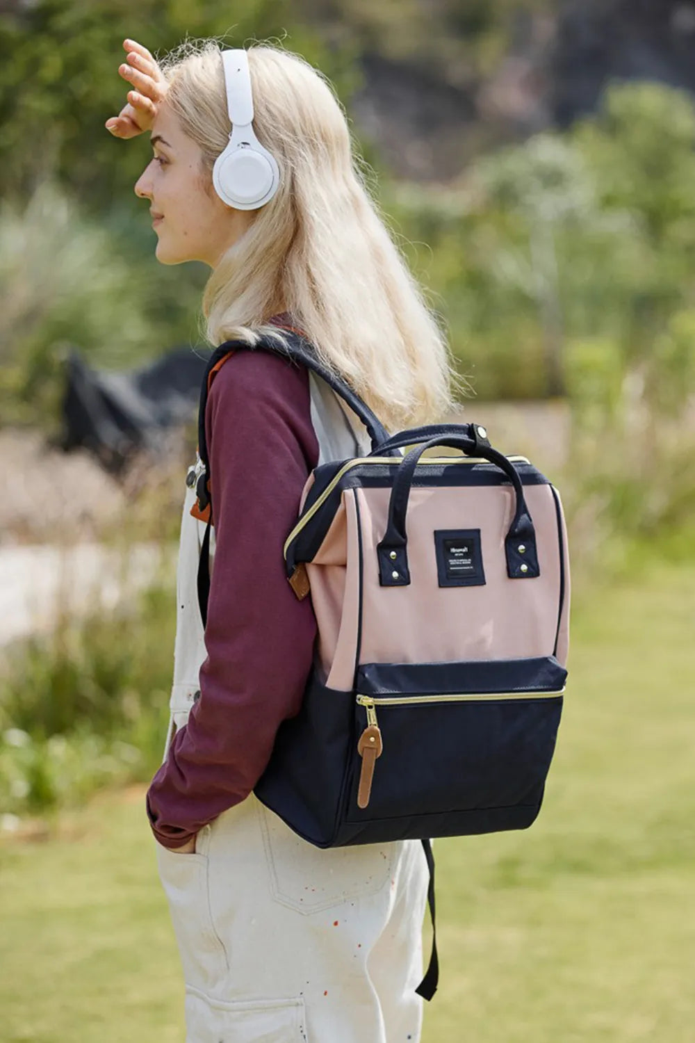 Light Blue Himawari Waterproof Canvas Backpack Bag With Side Pockets