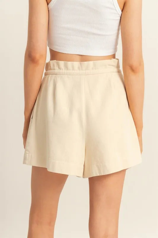 Oatmeal Hyfve High Waisted Washed Twill Paperbag Shorts