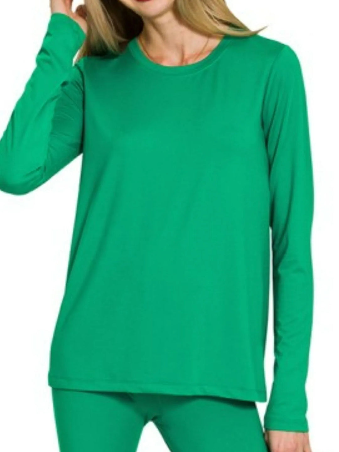 K Green Zenana Microfiber Round Neck Top And Leggings Set 3