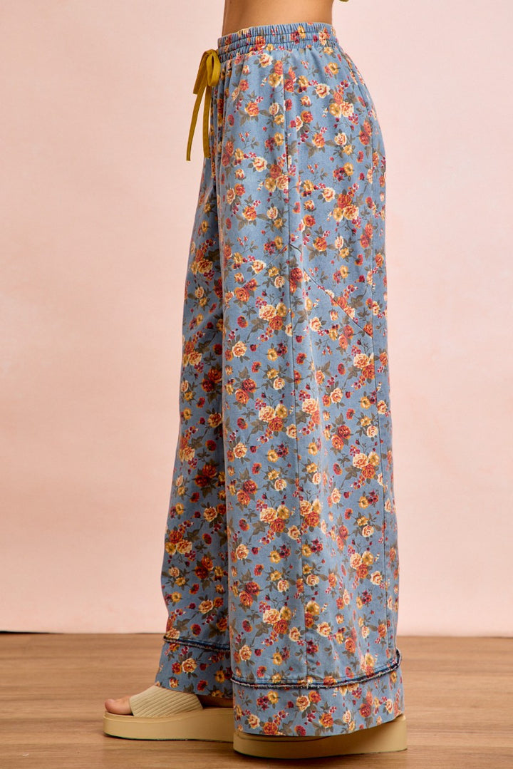 Denim Bibi Floral Printed Drawstring Wide Pants