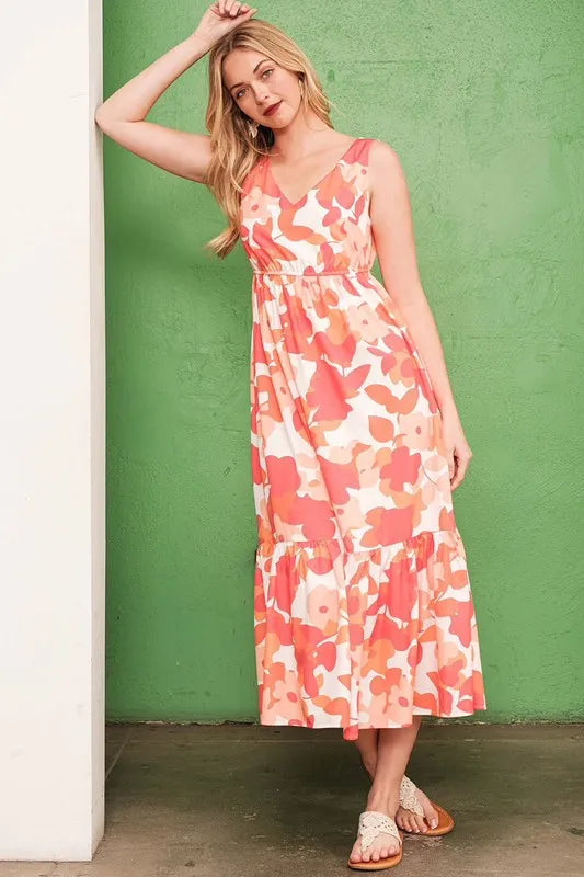 Lime N Chili Sleeveless Floral Print V Neck Midi Dress 1