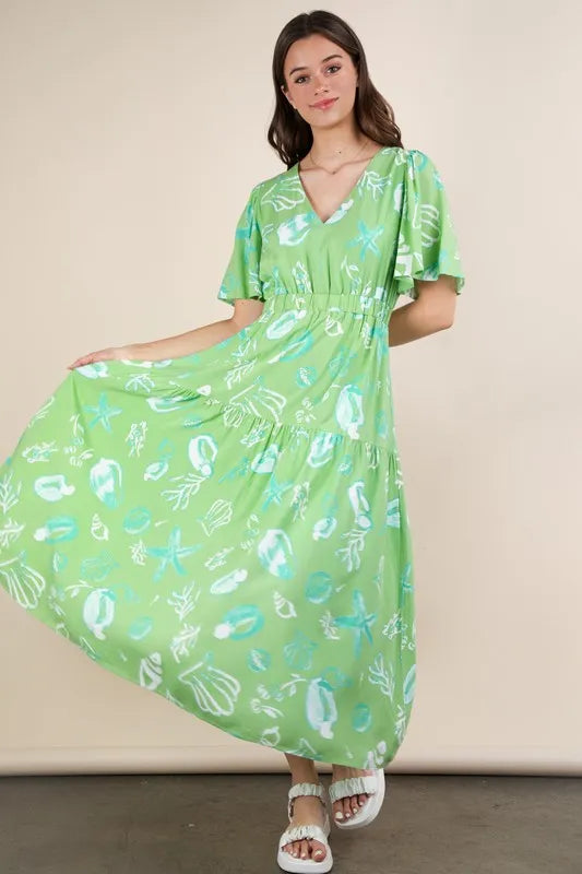Very J Printed V Neck Resort Midi Dress
