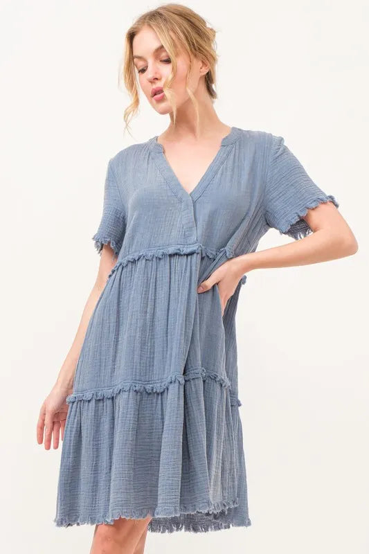 Blue And The Why Washed Frayed Detail Tiered Dress 1