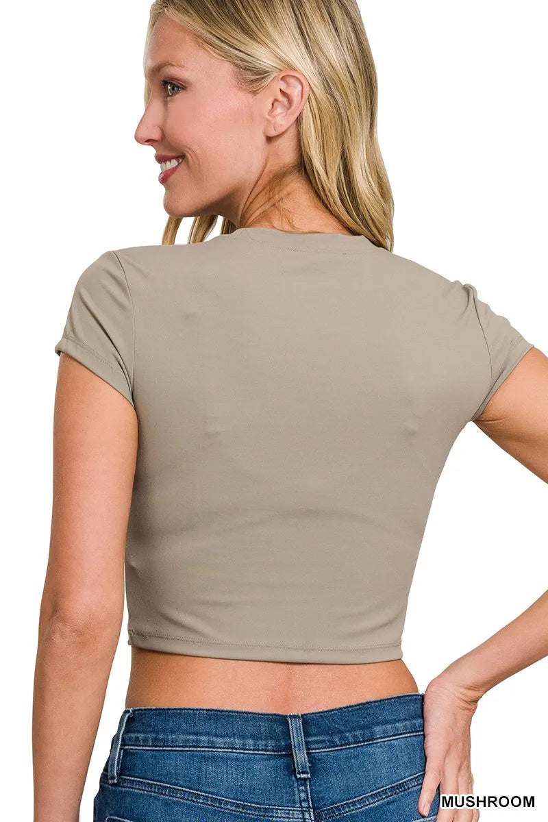 Mushroom Zenana Cropped Interlock Short Sleeve Top 2