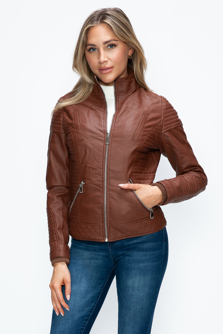 Ymi Faux Layered Double Zipper Jacket With Fuzzy Hood 5