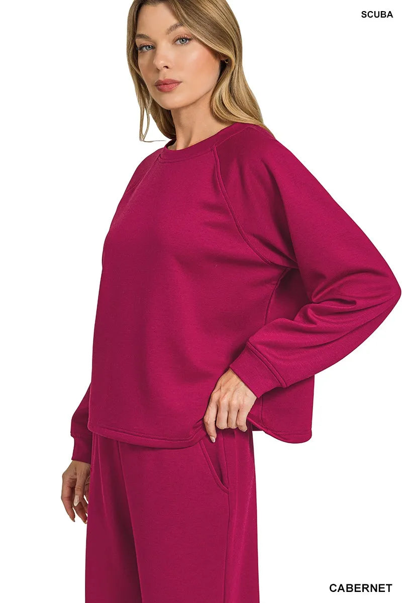 Cabernet Zenana Scuba Crewneck Sweatshirt And Pants Set 3