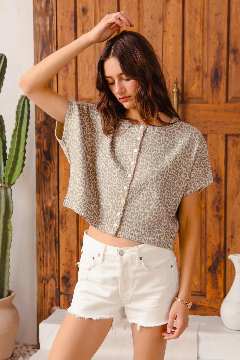 So Me Leopard Print Button Front Sweater Cardigan