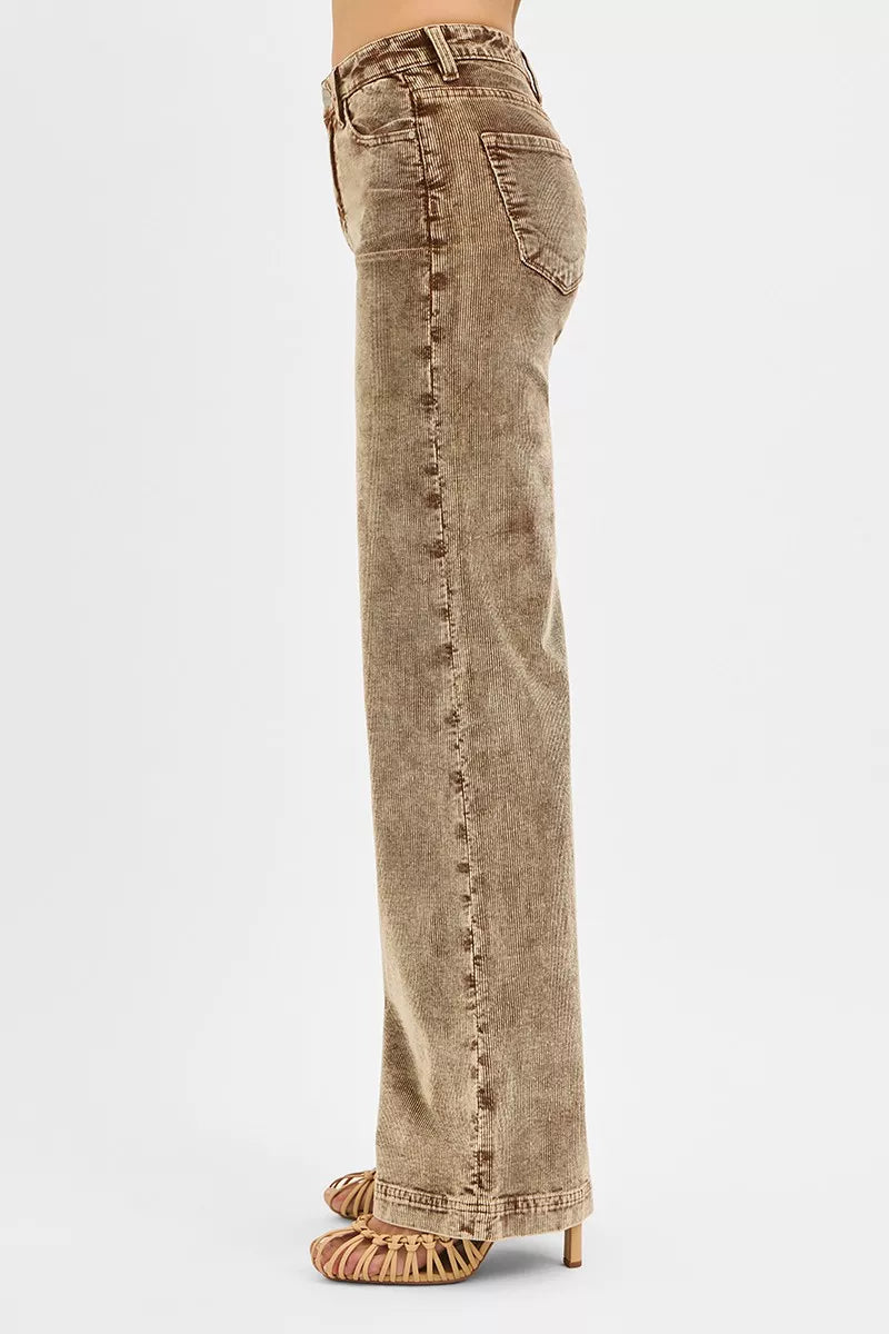 Mocha Risen High Rise Wide Leg Corduroy Jeans