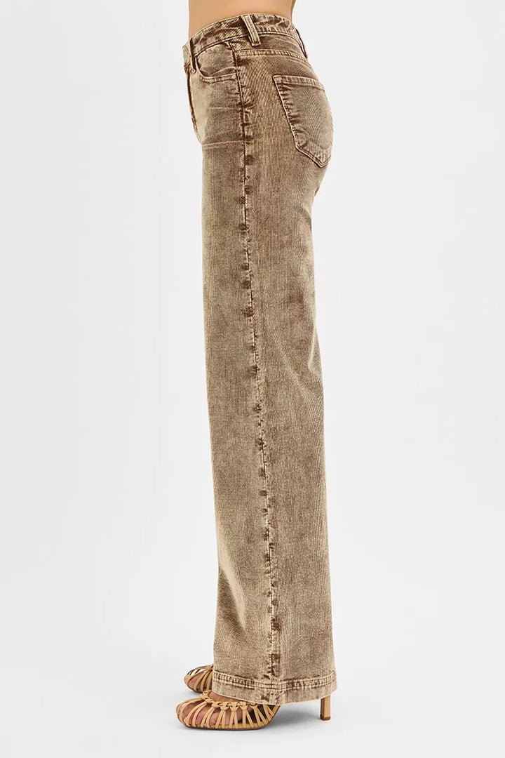 Mocha Risen High Rise Wide Leg Corduroy Jeans