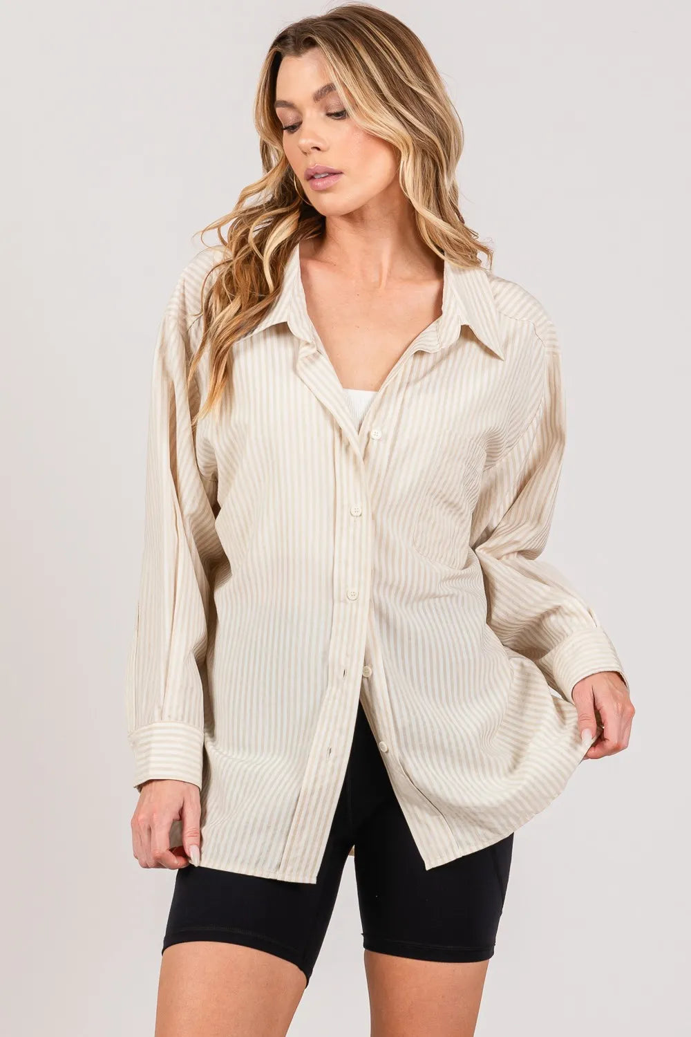 Sage Fig Striped Button Up Long Sleeve Shirt