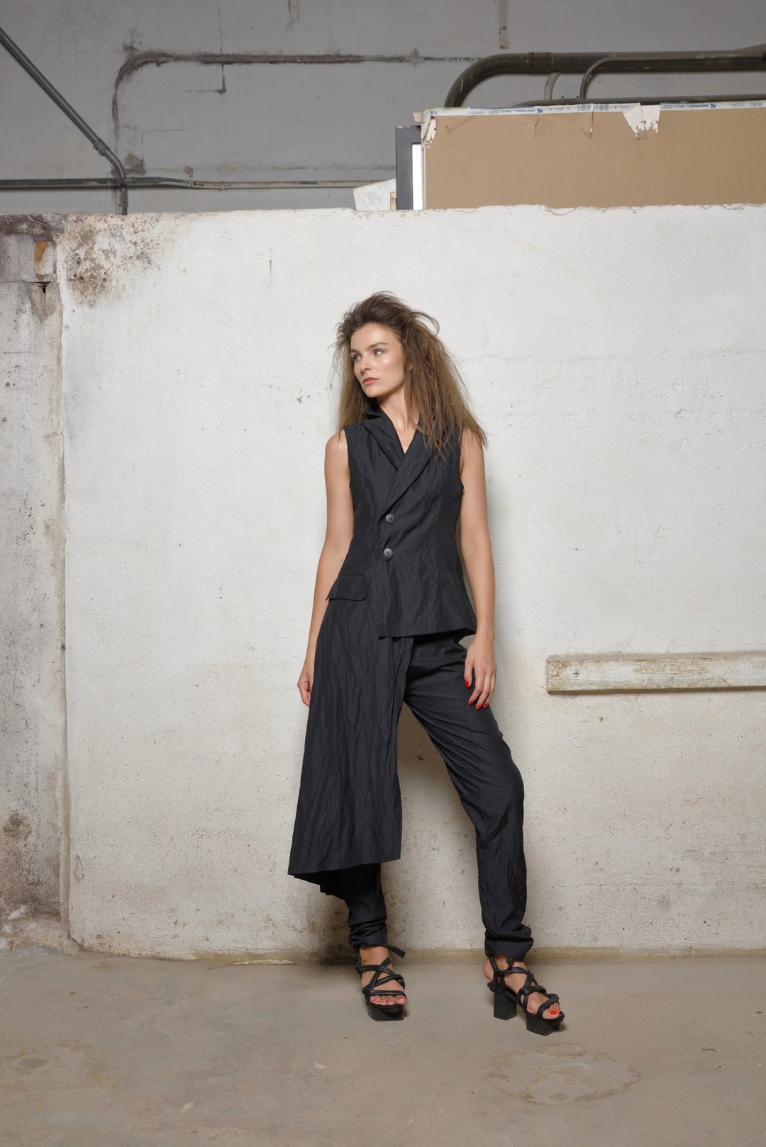 Black Uneven Vest
