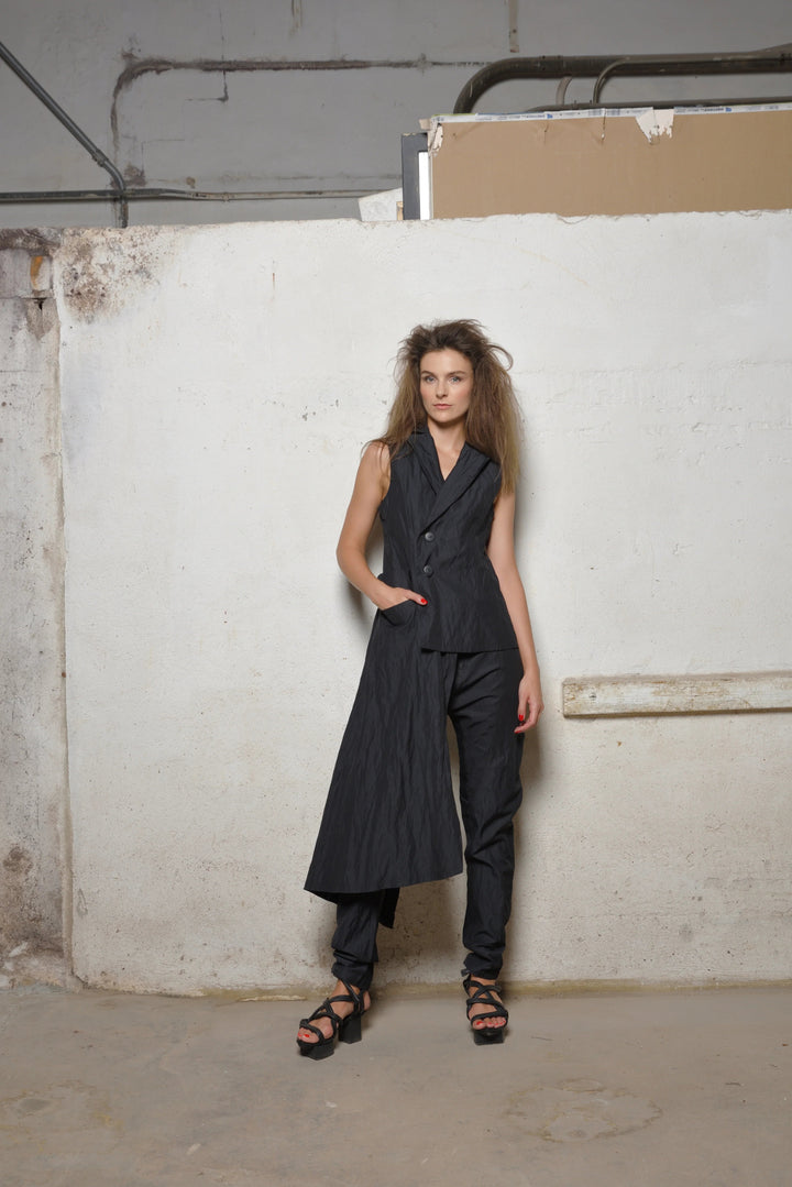 Black Uneven Vest