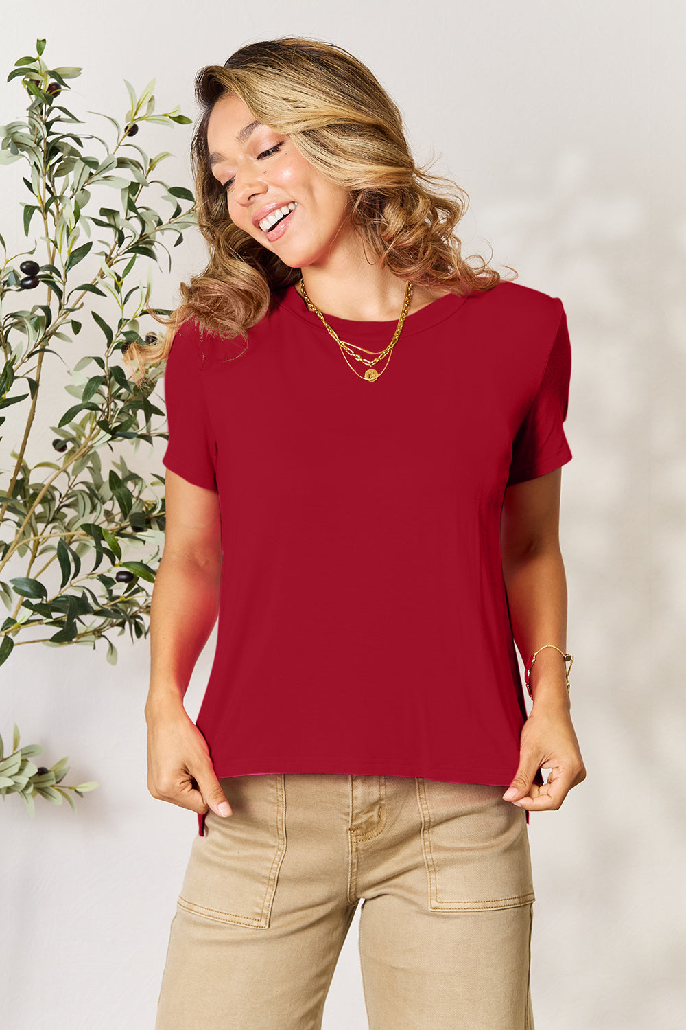 Gray Basic Bae Full Size Round Neck Short Sleeve T Shirt 2