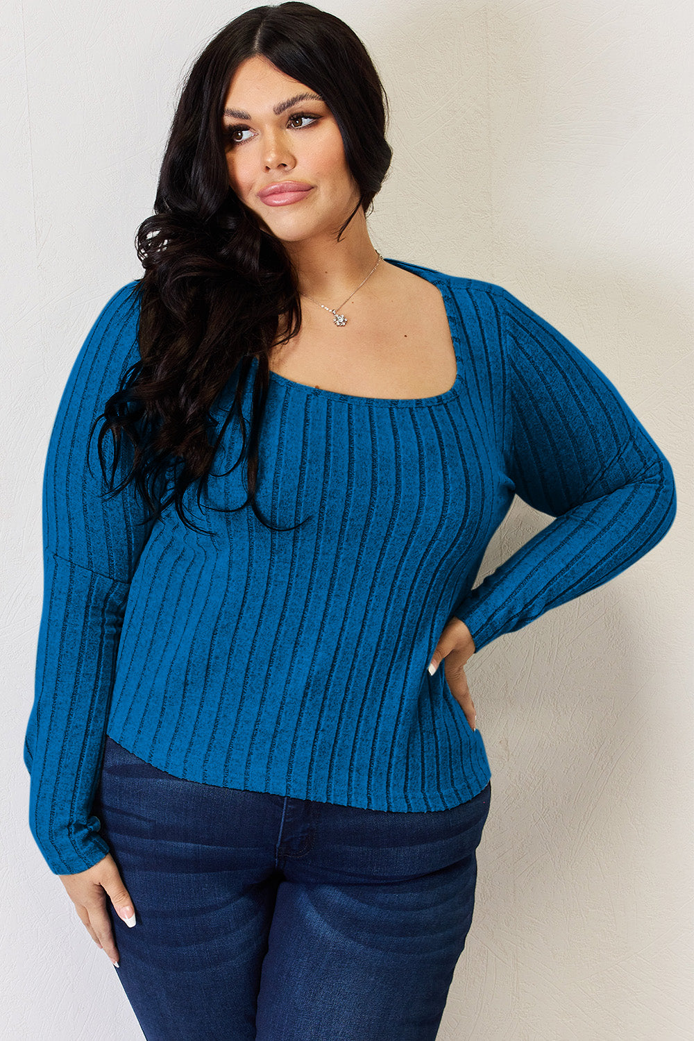 Khaki Basic Bae Full Size Ribbed Long Sleeve T Shirt