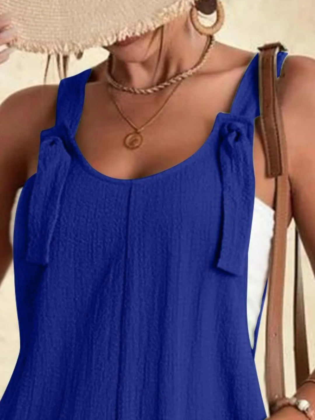 Pink Full Size Knot Strap Romper With Pockets Plus Size