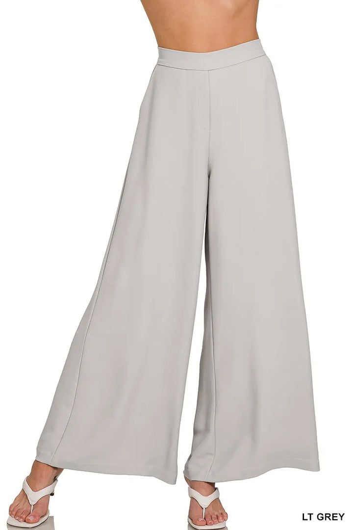 Lt Grey Zenana Relaxed Fit Elastic Waisted Wide Leg Pants
