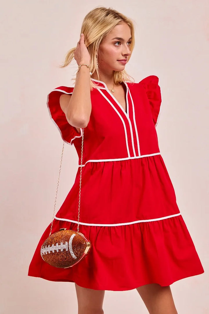 Bibi Gameday Theme Contrast Binding Ruffled Dress 1