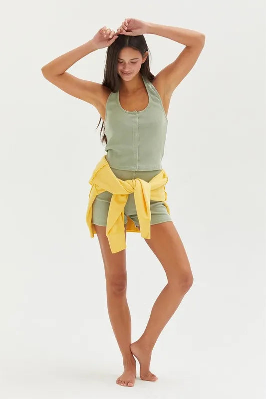 Hyfve Halter Neck Buttoned Washed Top 2