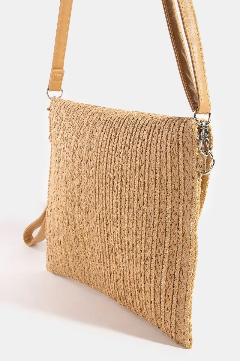 Fame Round Flap Intricate Paper Woven Envelope Clutch Bag