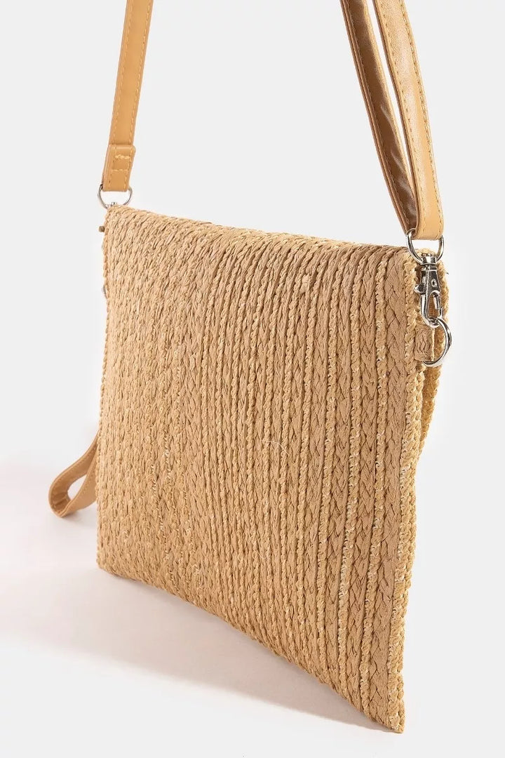 Fame Round Flap Intricate Paper Woven Envelope Clutch Bag
