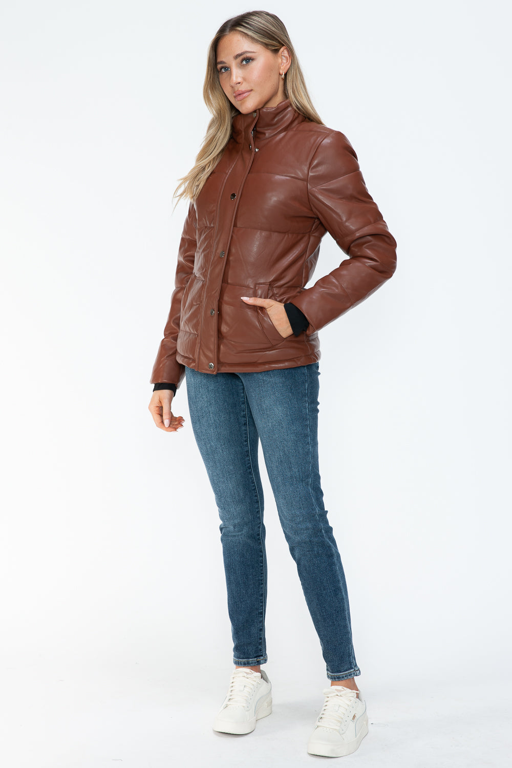 Ymi Pocketed Zip Up Turtleneck Puffer Jacket