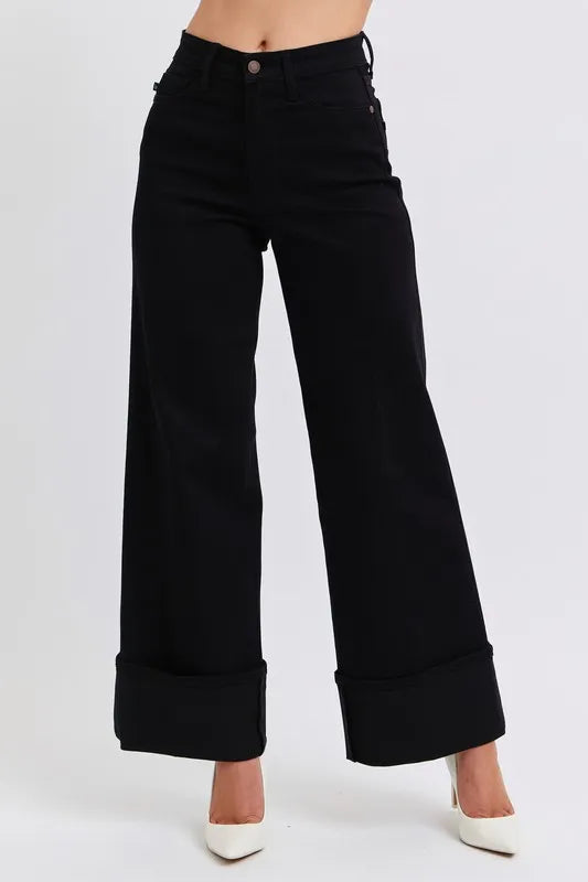 Bk Judy Blue Full Size High Waist Reto Wide Leg W Cuff Plus Size