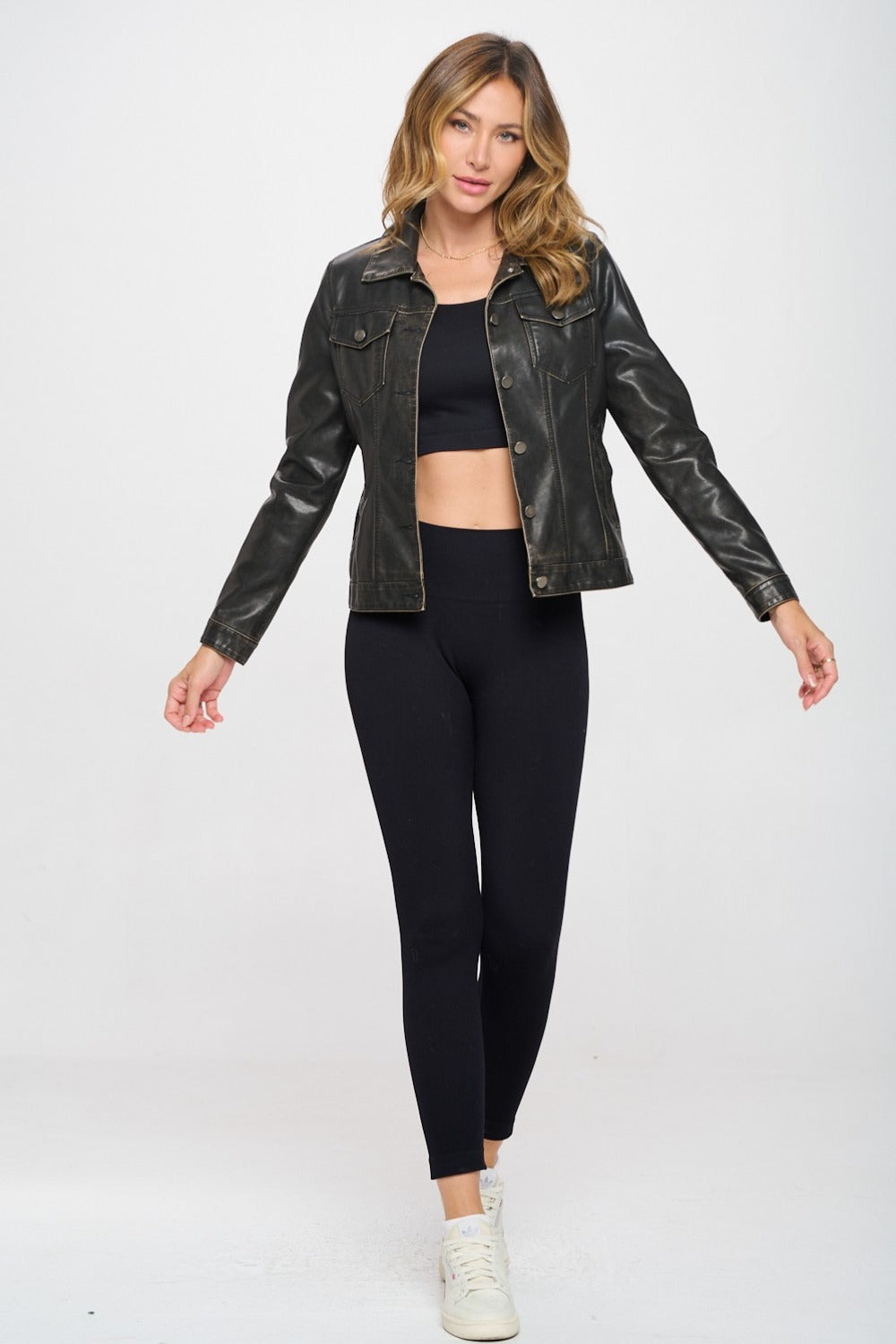 Coalition La Button Down Cargo Vegan Leather Shacket 1