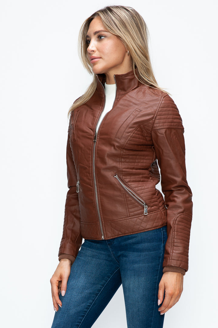 Ymi Faux Layered Double Zipper Jacket With Fuzzy Hood 5