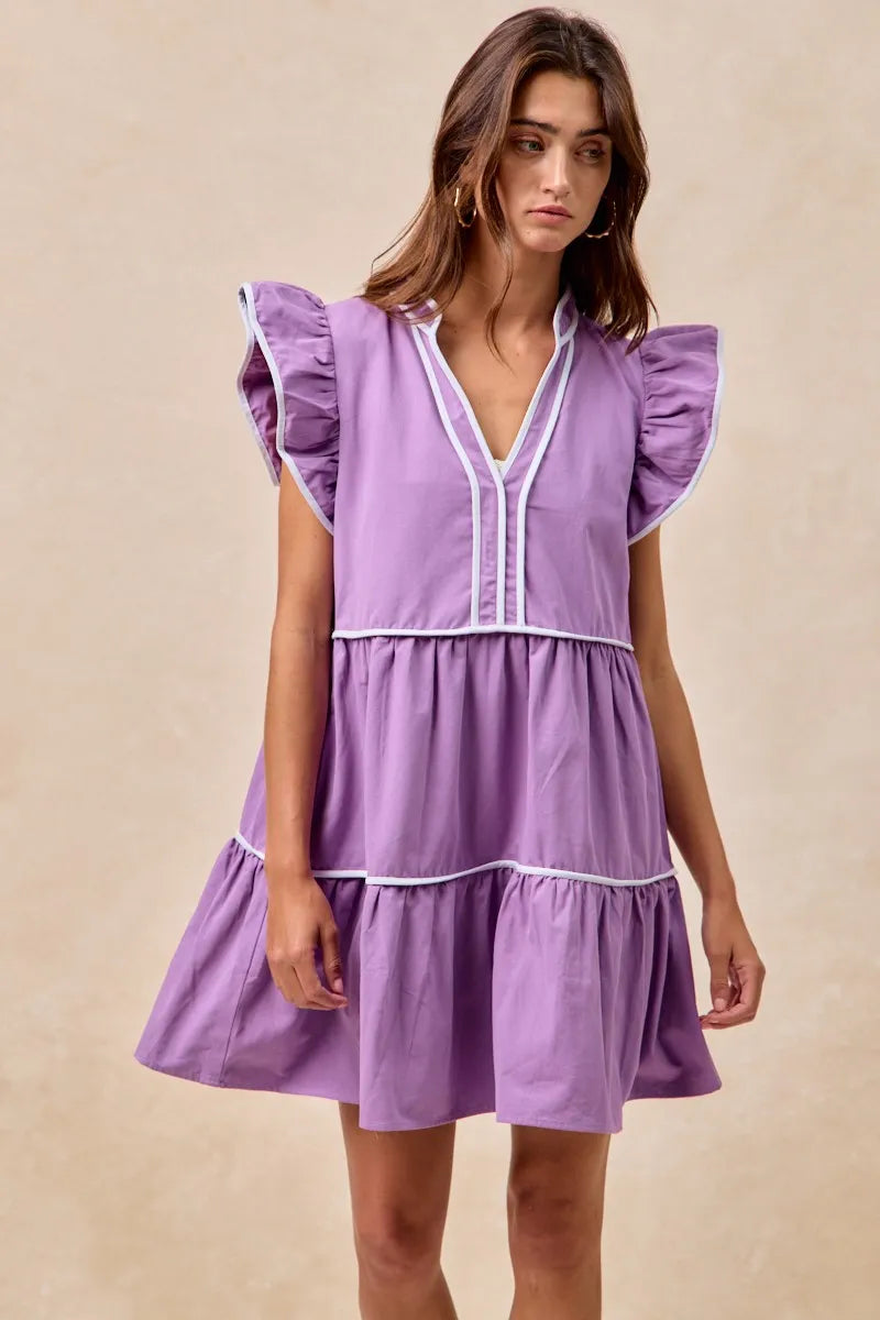 Bibi Gameday Theme Contrast Binding Ruffled Dress