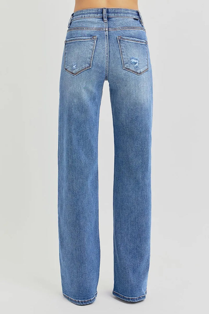 Medium Risen Full Size Tummy Control Elastic Band High Rise Wide Jeans Plus Size