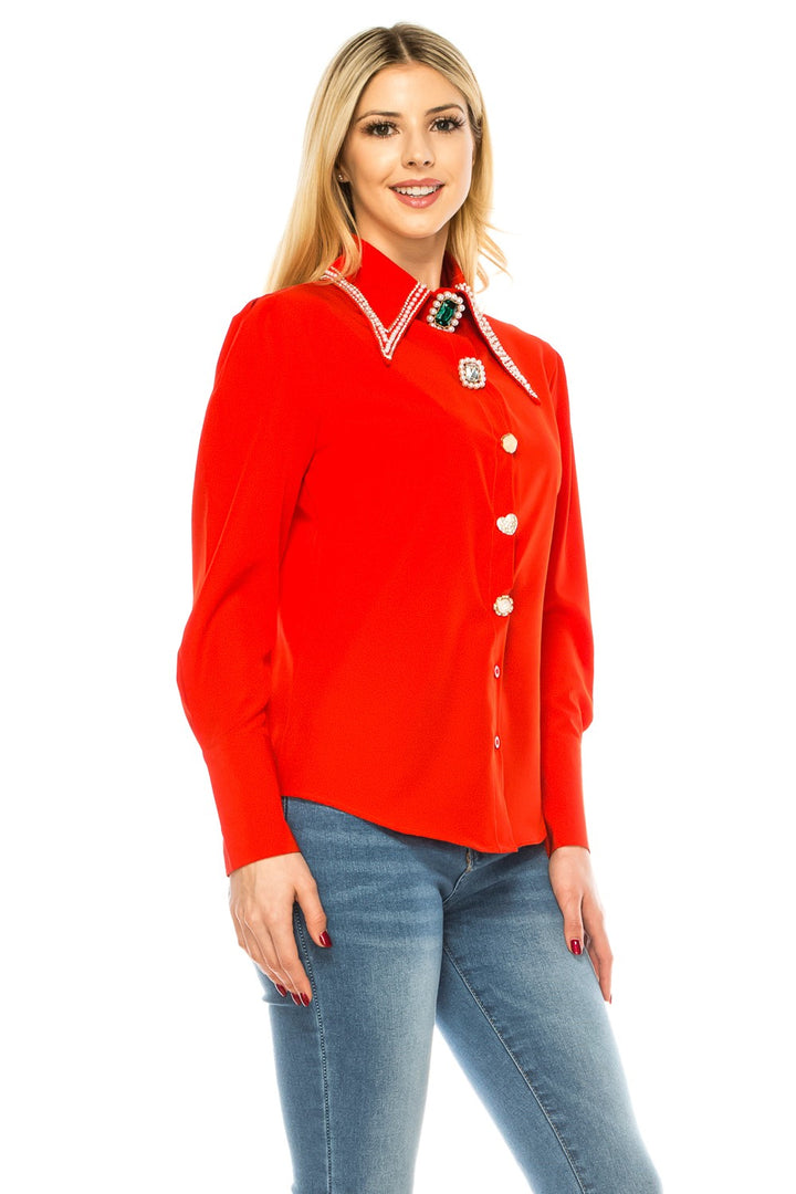 Women Button Down Long Sleeve Blouse
