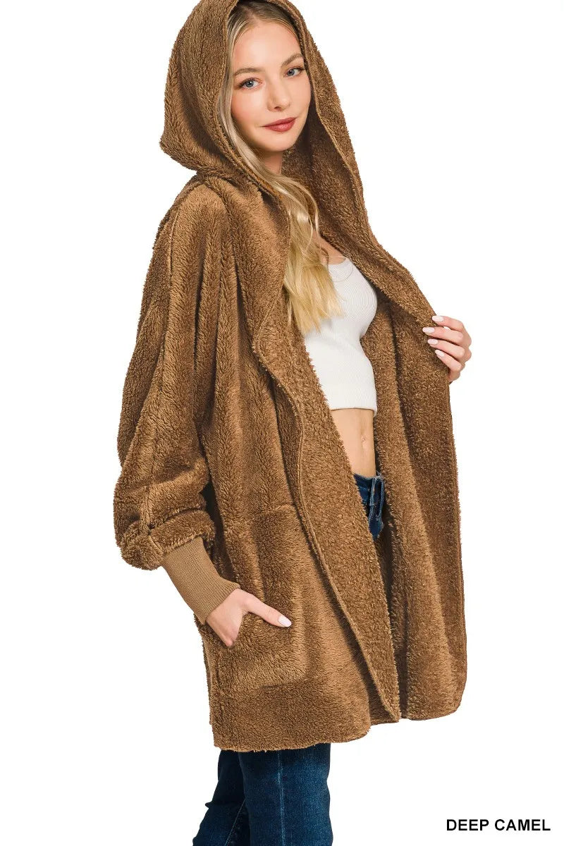 Zenana Hooded Faux Fur Jacket With Pockets 3