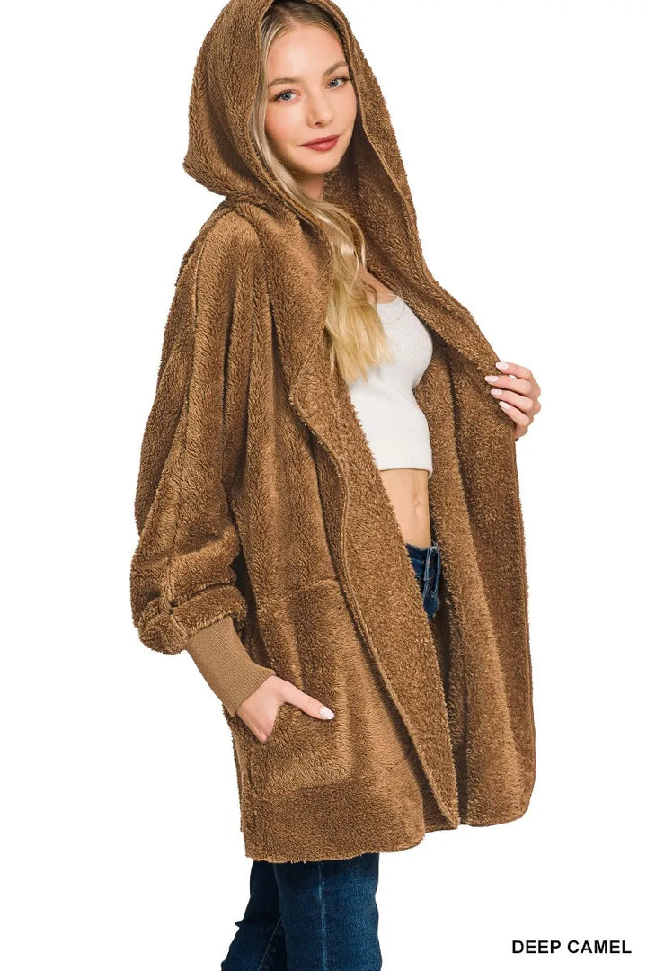 Zenana Hooded Faux Fur Jacket With Pockets 3