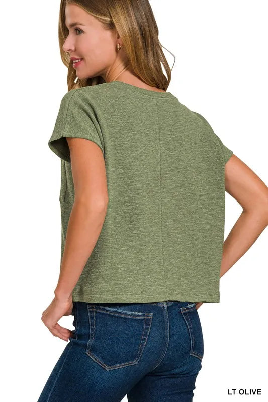 Lt Olive Zenana Round Neck Short Sleeve T Shirt