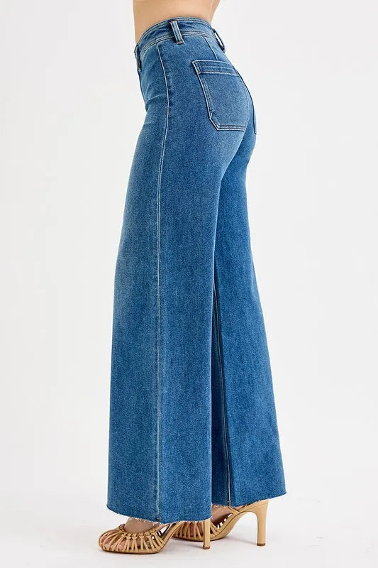 Medium Risen High Waisted Wide Leg Jeans